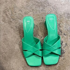 Zara Vibrant Green Mules